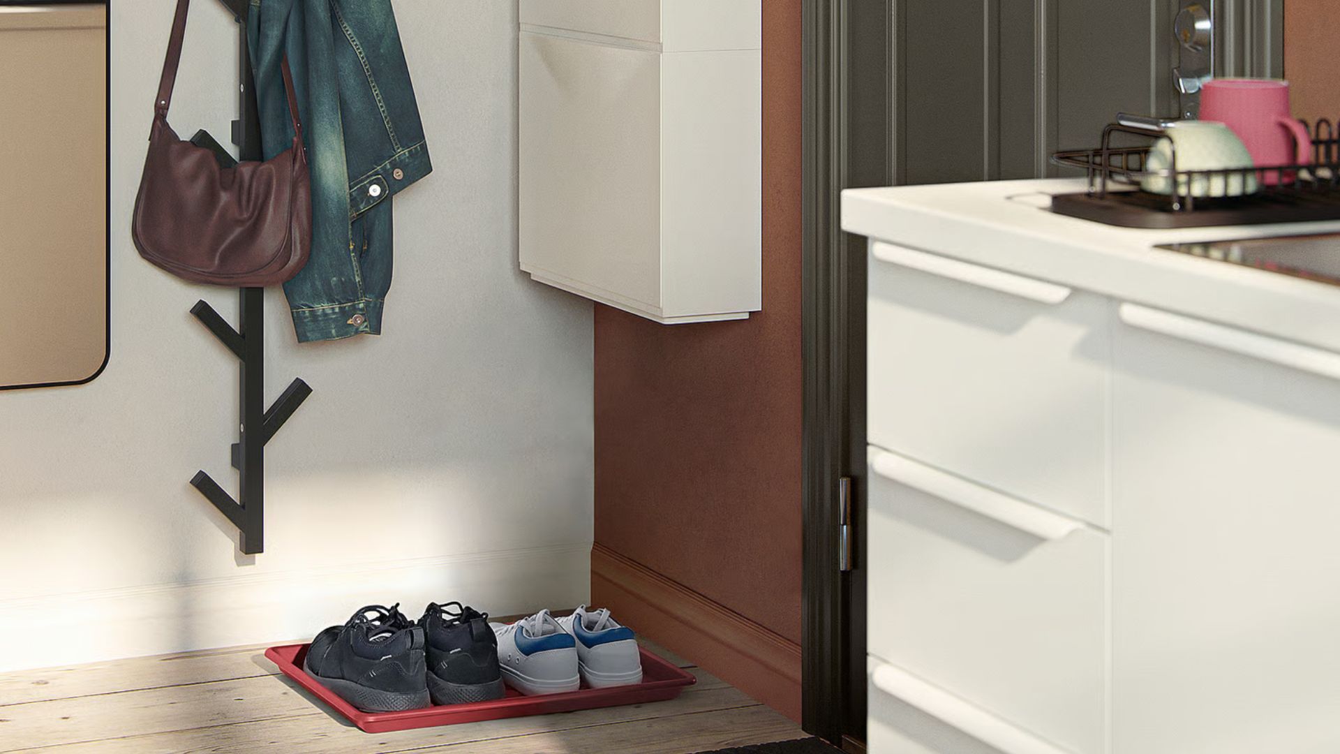 I added this $5 IKEA shoe tray to my foyer and my home is finally a mud-free zone