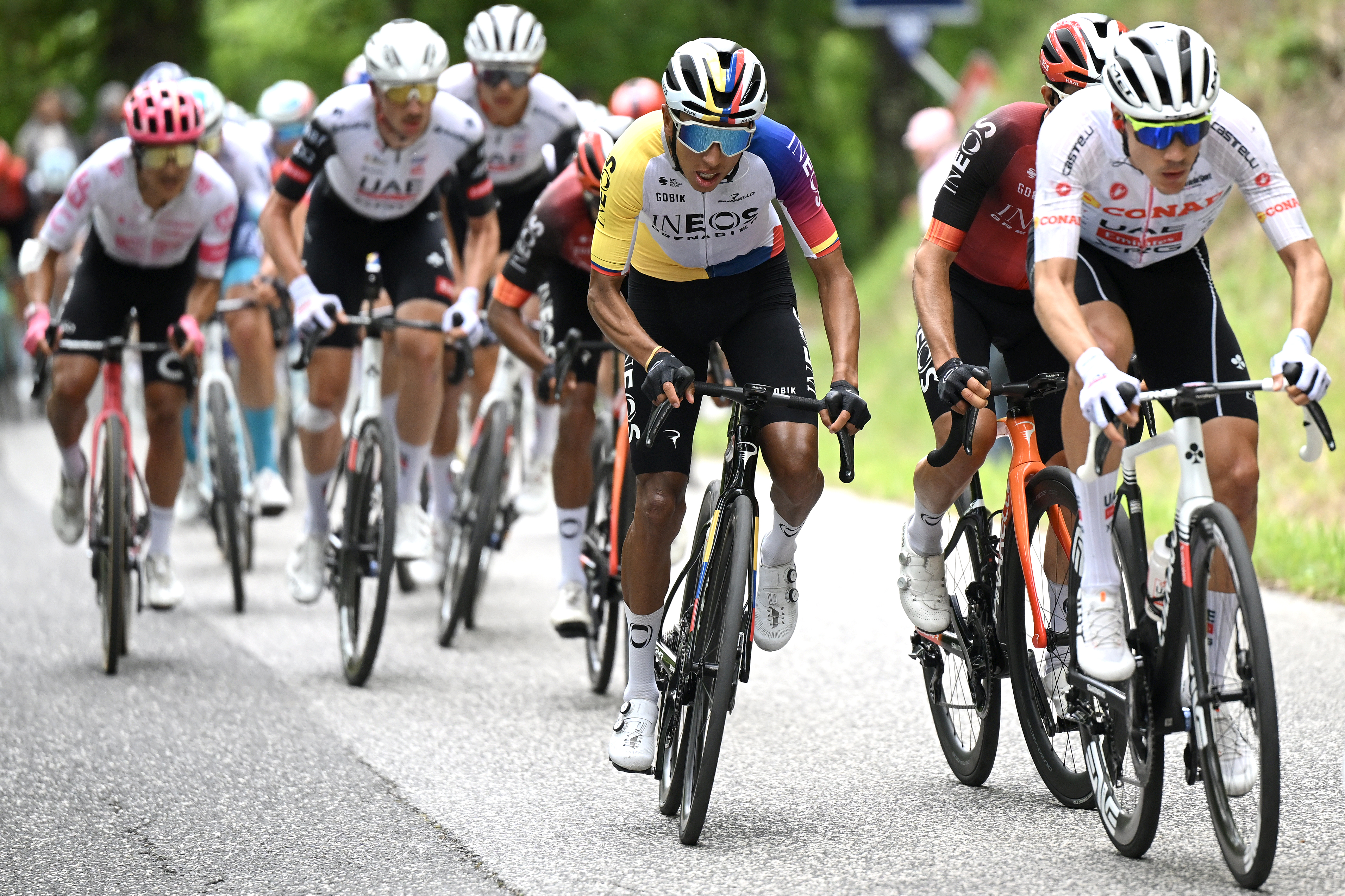 CASTELRAIMONDO ITALY MAY 17 Egan Bernal of Colombia and Team INEOS Grenadiers competes during the 108th Giro dItalia 2025 Stage 8 a 197km stage from Giulianova to Castelraimondo UCIWT on May 17 2025 in Castelraimondo Italy Photo by Dario BelingheriGetty Images