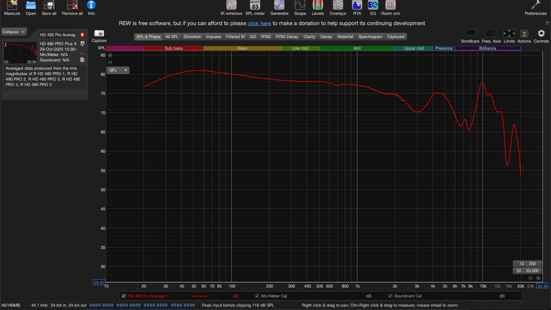 A screenshot of the REW audio testing software