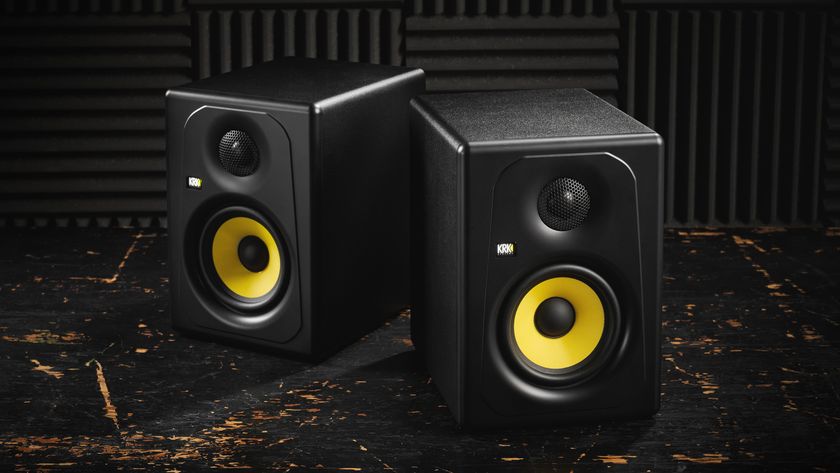 A pair of KRK Systems Kreate 5 studio monitors in a studio