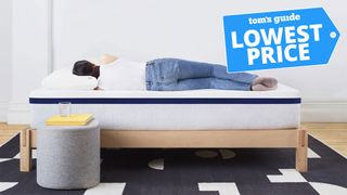 Helix Midnight mattress with woman lying on it