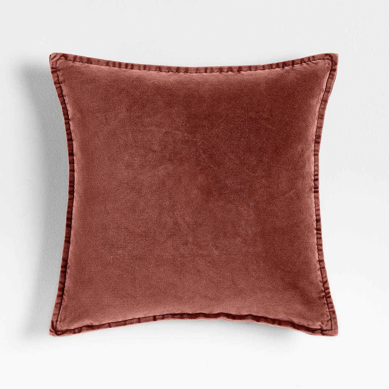 Relaxed Washed Organic Cotton Velvet 20x20 Chestnut Red Throw Pillow