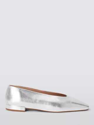 John Lewis Albie Leather High Vamp Ballerina Pumps, Silver