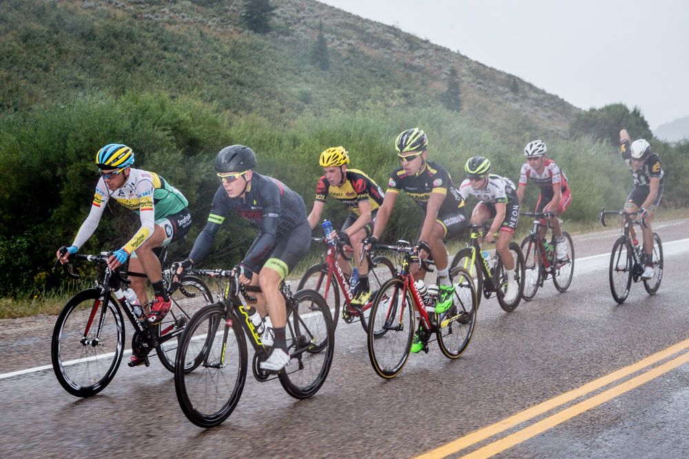 Today's seven man break goes up the road.