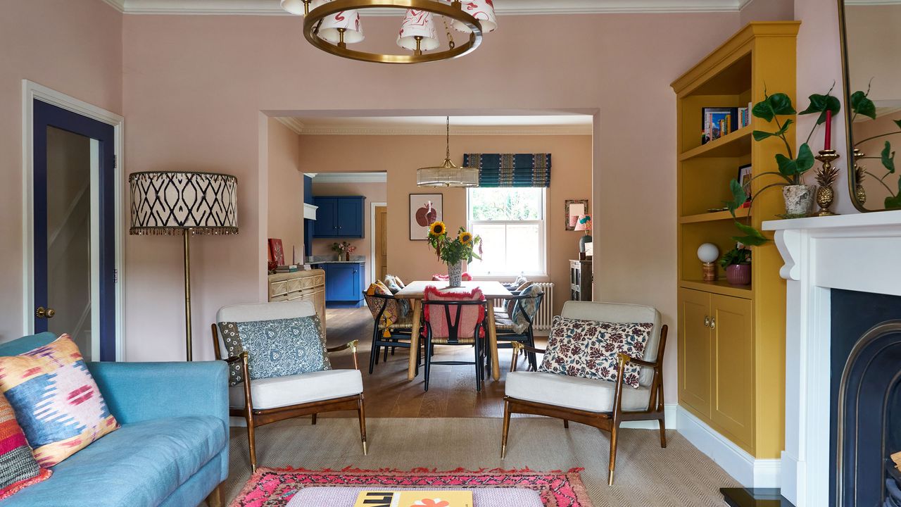 Living room with brown chairs