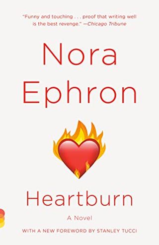 Heartburn by nora ephon book cover with a heart emoji on fire