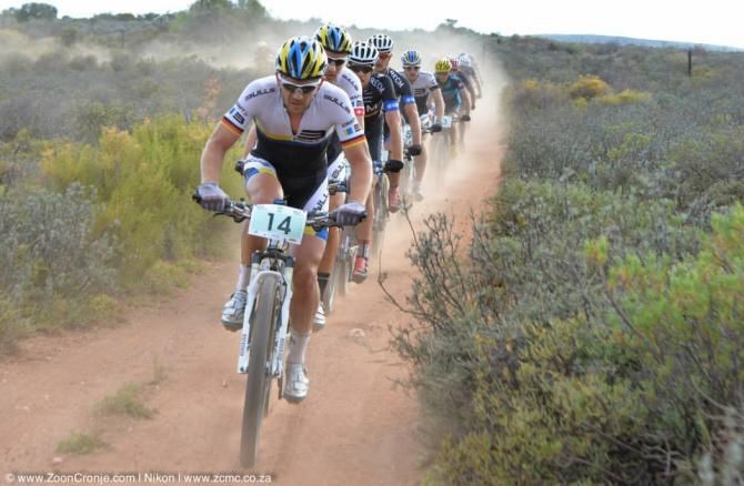Four-time Cape Epic winner, Karl Platt of Team Bulls leads the front pack early on during the Attakwas Extreme mountain bike marathon on Saturday. Platt finished third overall.