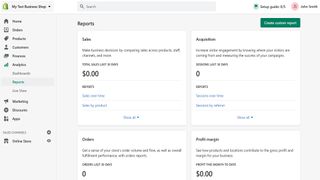 Shopify's reporting tab on its user dashboard
