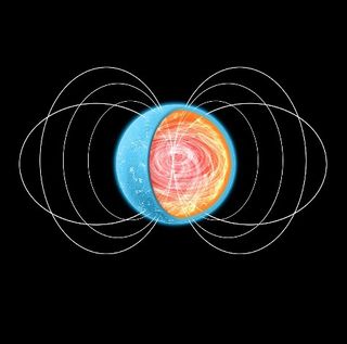 Artistic representation of a neutron star. The layer of nuclear pasta would be located in the innermost crust, near the core.