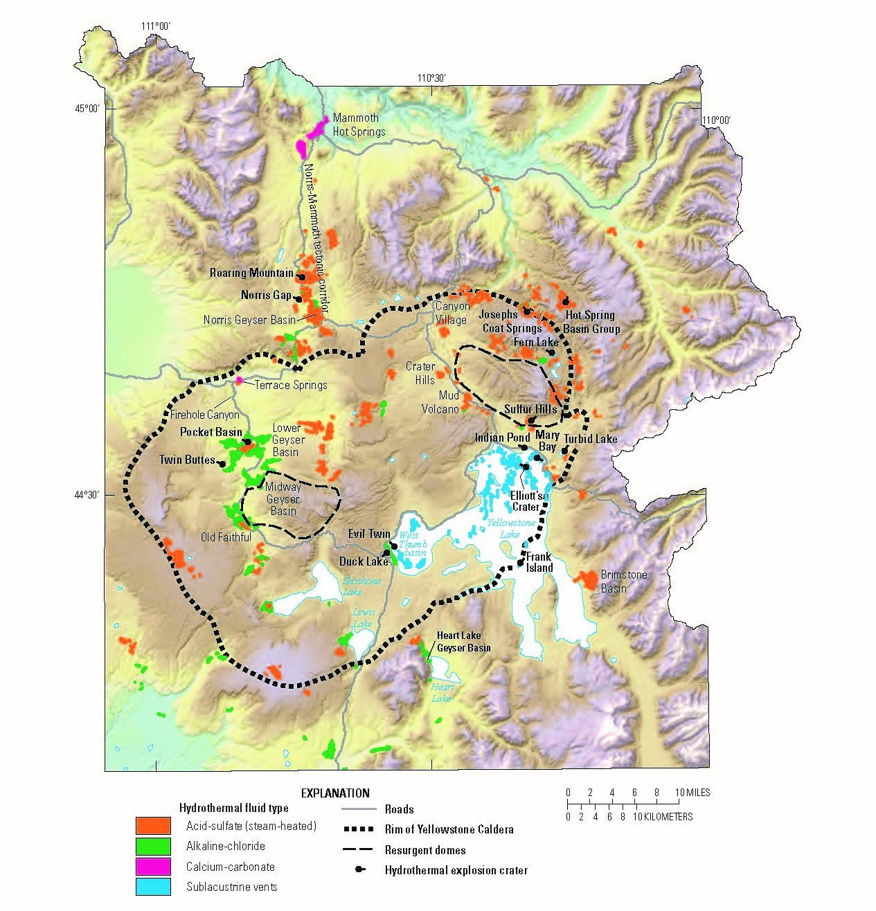 A map of Yellowstone's hot springs by type.