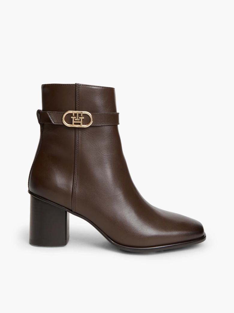 Leather Buckle Strap Block Heel Ankle Boots