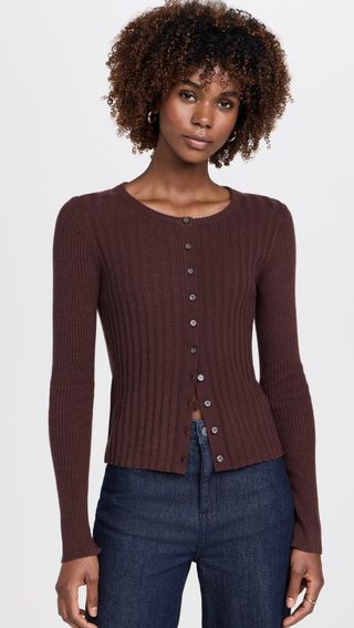 Alex Mill, KB gerippter Cardigan in Mahagoni