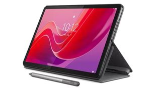 Best tablet with a stylus; a Lenovo tablet on a stand with a stylus