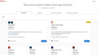 Screengrab of Creative Cloud buying page