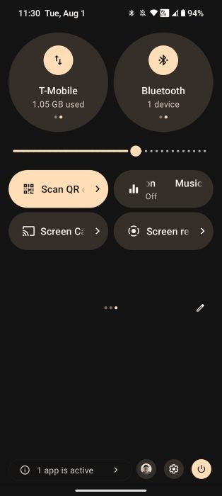 Nothing OS 2.0 quick settings internet and Bluetooth tiles