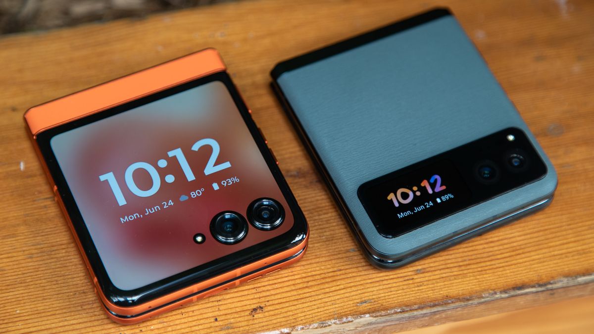 The Motorola Razr 2024 next to the Razr 2023