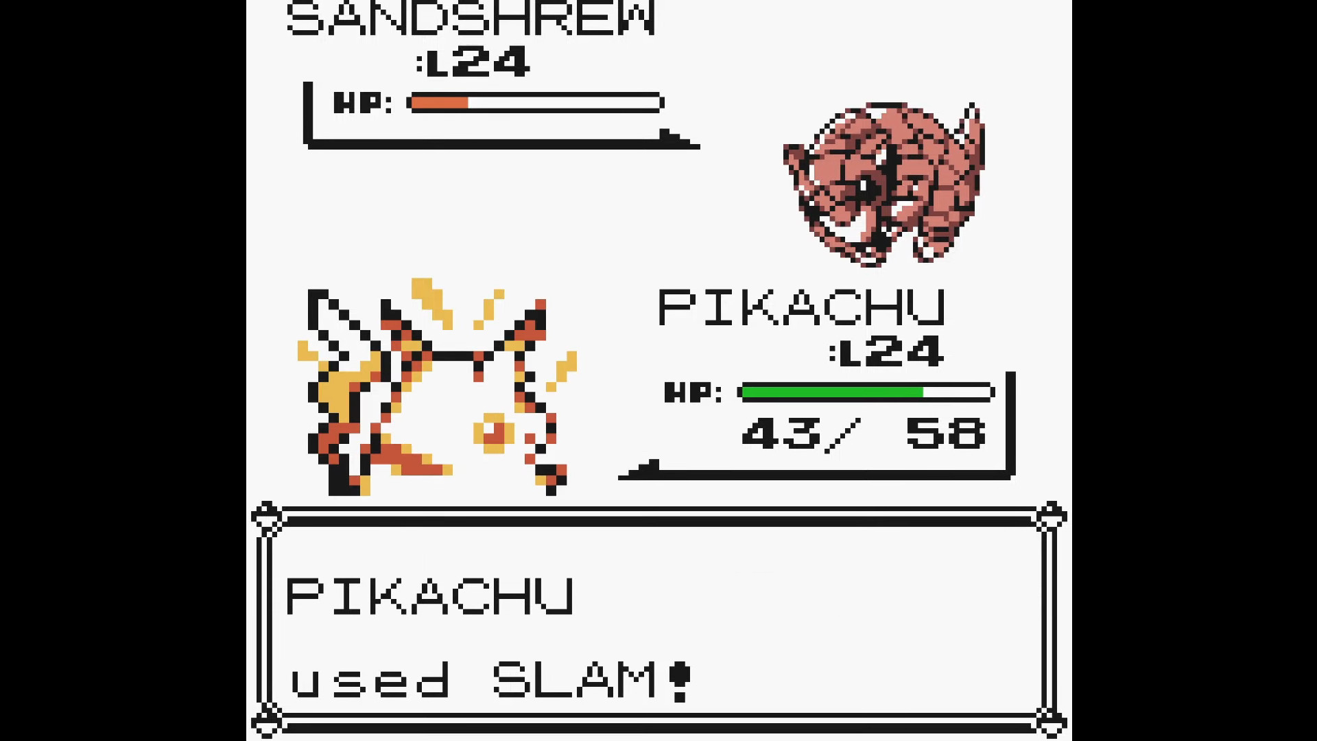 Pikachu battles a Sandshrew in Pokemon Yellow