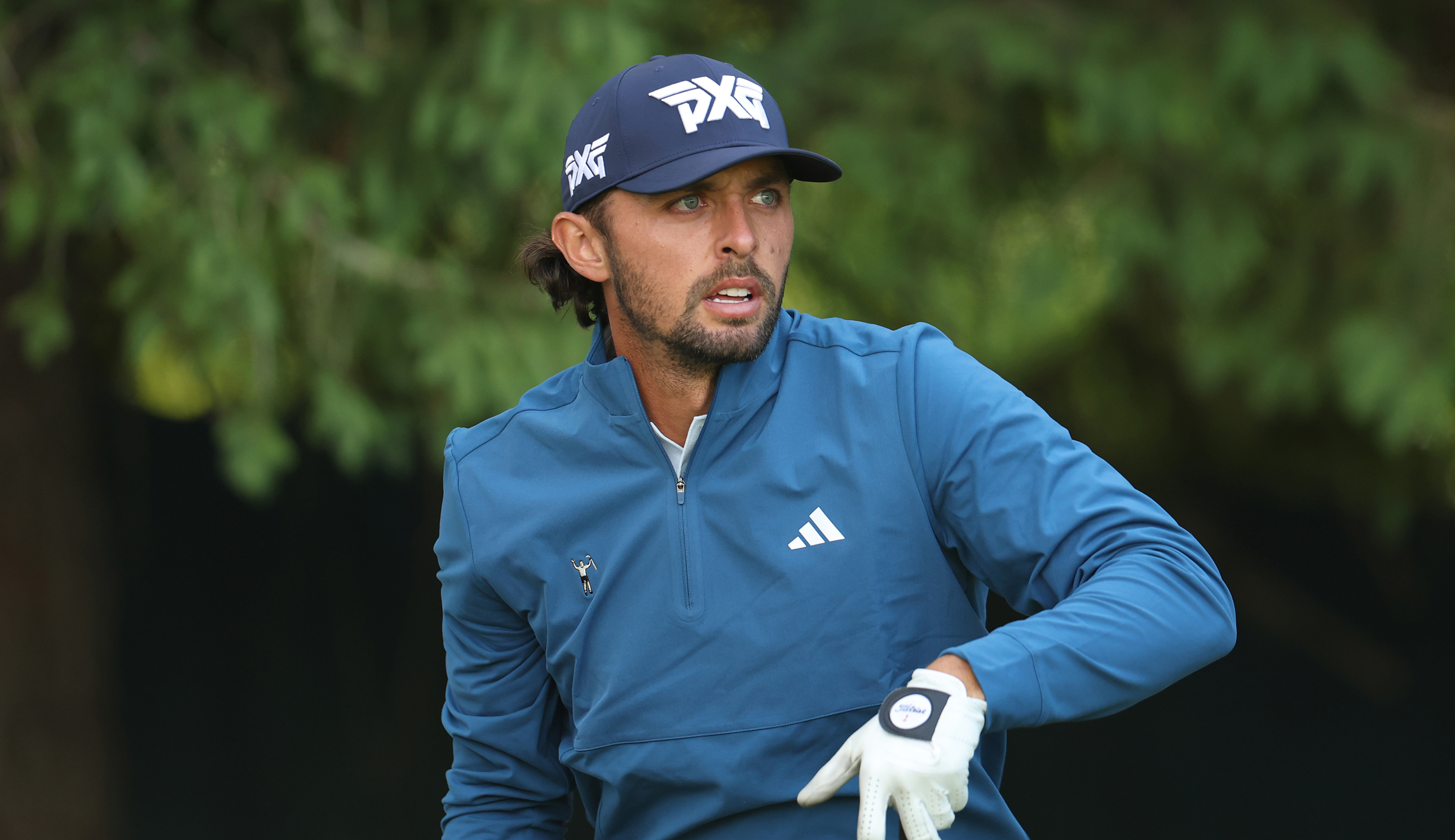 Marco Penge watches his tee shot after hitting a driver