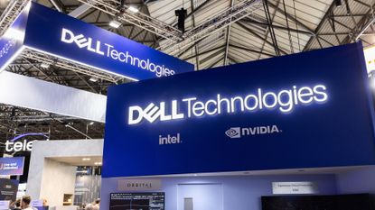 Dell Technologies logo and branding pictured at the company's vendor stall at the International Broadcasting Convention (IBC2025) on September 12, 2025 in Amsterdam.