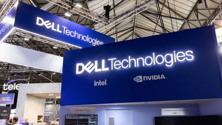 Dell Technologies logo and branding pictured at the company's vendor stall at the International Broadcasting Convention (IBC2025) on September 12, 2025 in Amsterdam.