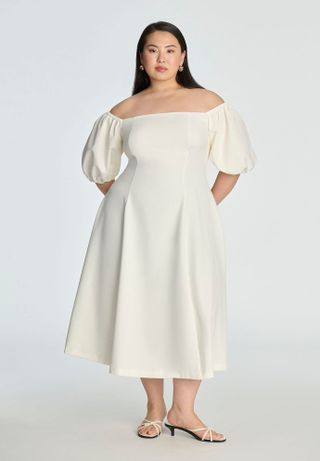 Off the Shoulder Puff Sleeve Midi Dress