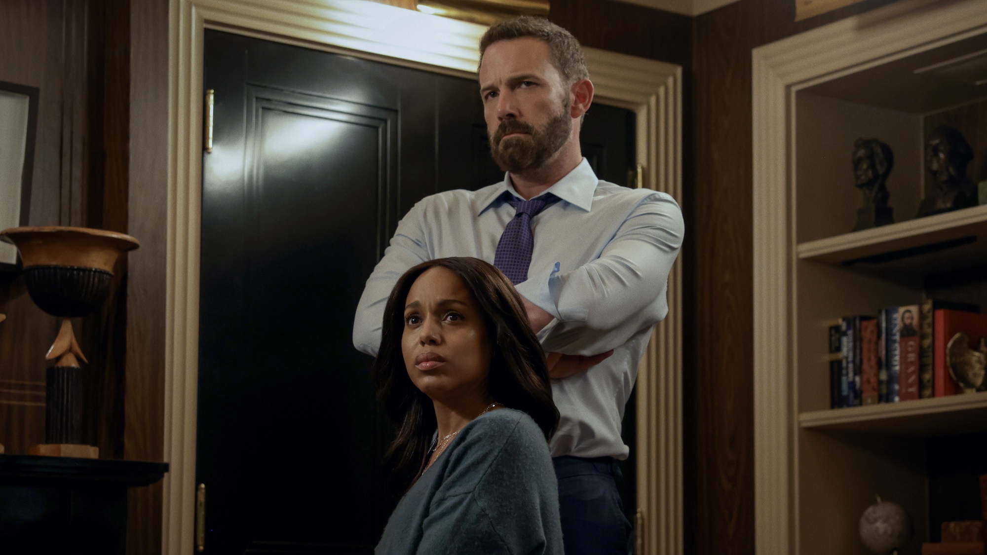 Mark standing over Abigail in study in ANIMALS 2026