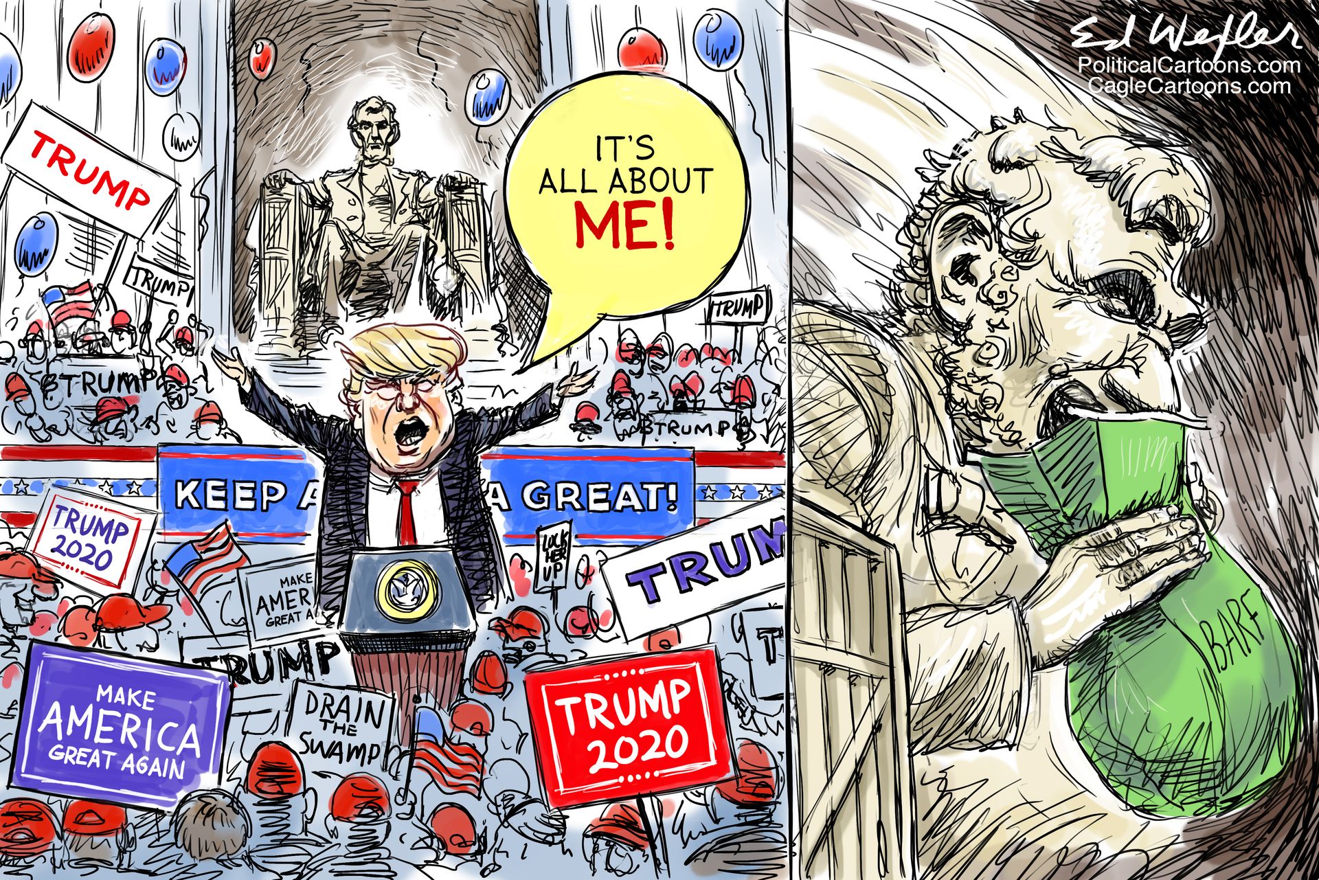 Political Cartoon U.S. Trump 2020 Campaign Rally Lincoln Barf | The Week