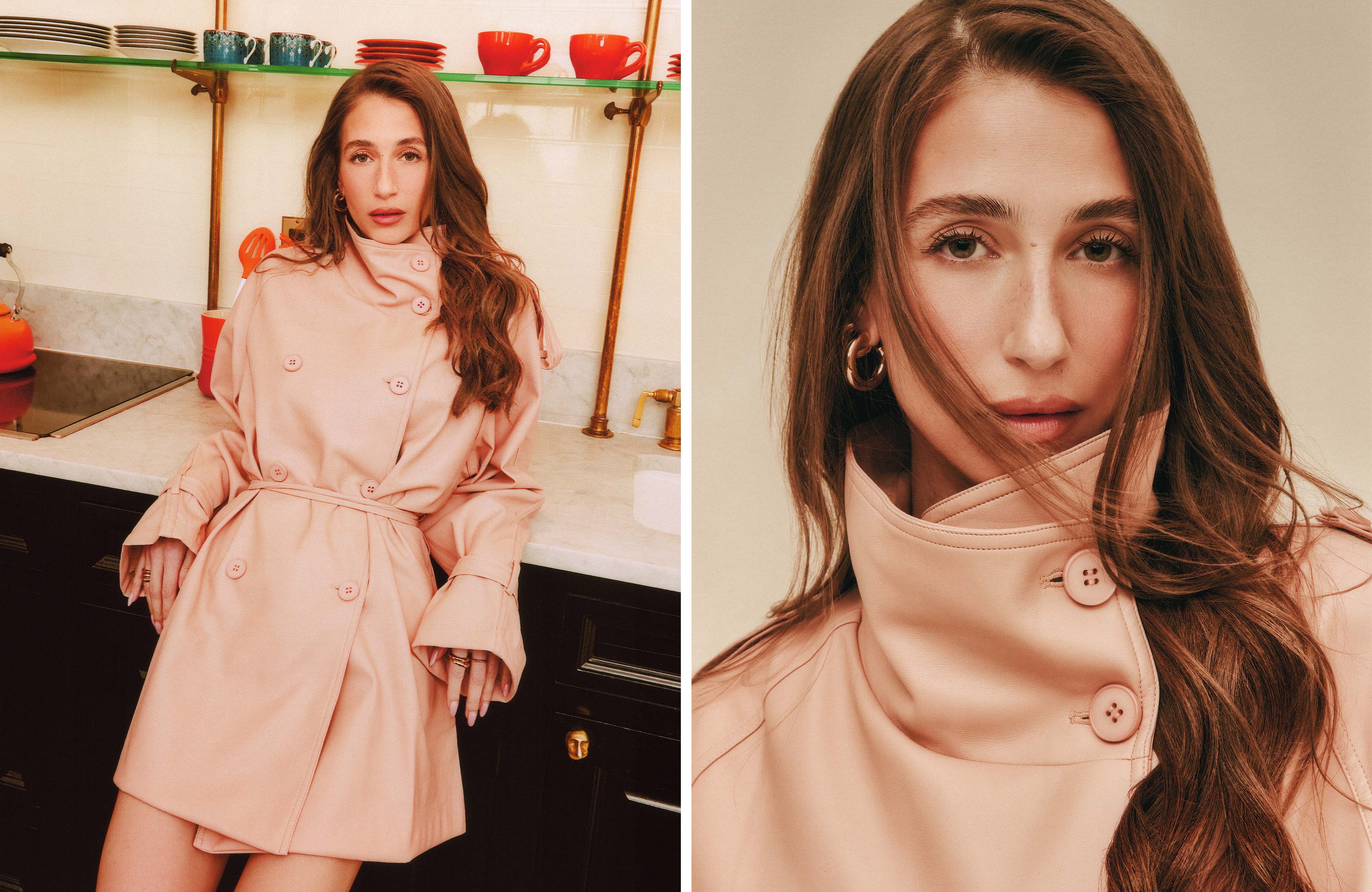 Amanda Batula from 'Summer House' wearing a pink funnel-neck jacket dress
