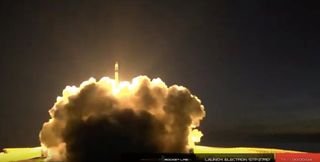 A Rocket Lab Electron booster launches from New Zealand on May 5, 2019, delivering three satellites to orbit for the U.S. Air Force.