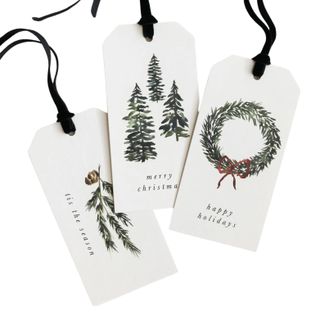 Watercolor Christmas Gift Tags With Black Velvet Ribbon