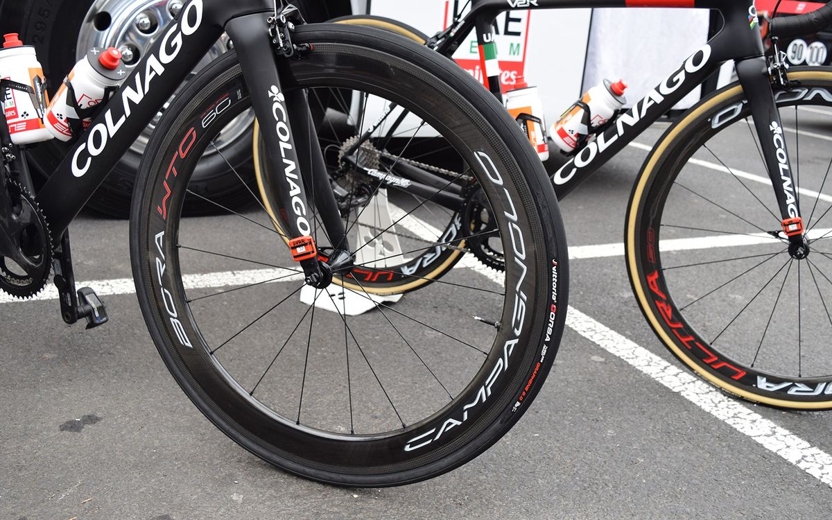 UAE Team Emirates' Vegard Stake Laengen is running tubeless tyres at the race