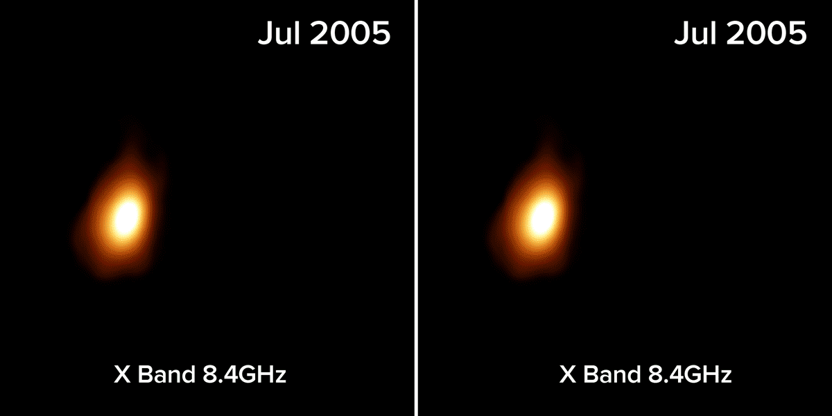 This supermassive black hole shredding a star in the system Arp 299 resulted in an expanding, radio-emitting region, indicating a jet of particles moving outward.