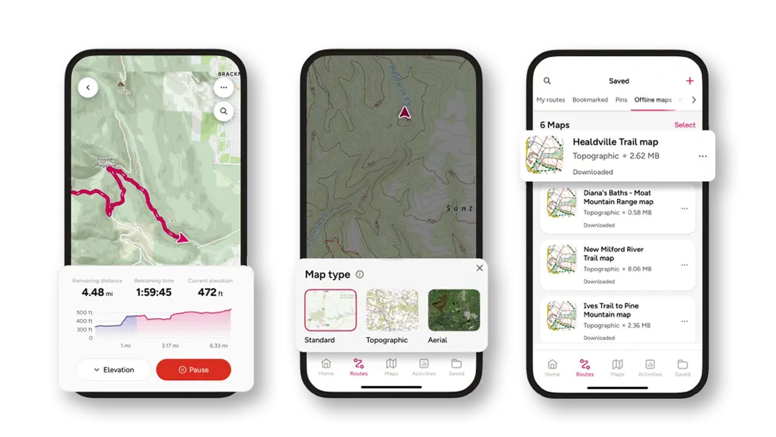 OS Map smartphone app screen shots showing mapping functionality
