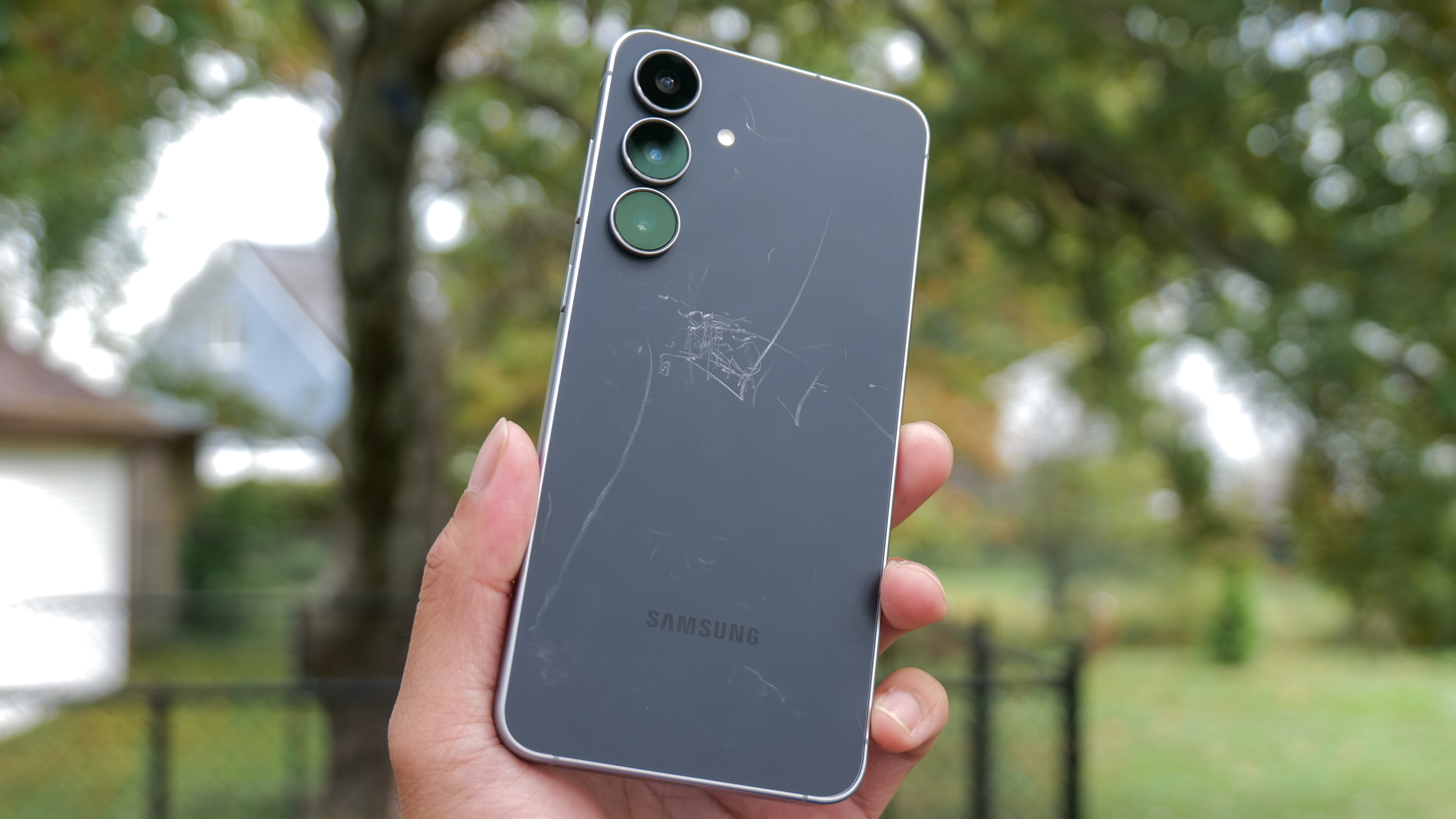 Samsung Galaxy S25 FE back showing scuffs.