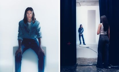 Man and woman in denim in backstage setting