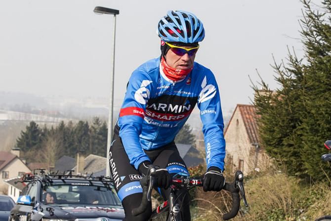 Nick Nuyens (Garmin-Sharp) trains on the Omloop Het Nieuwsblad route.