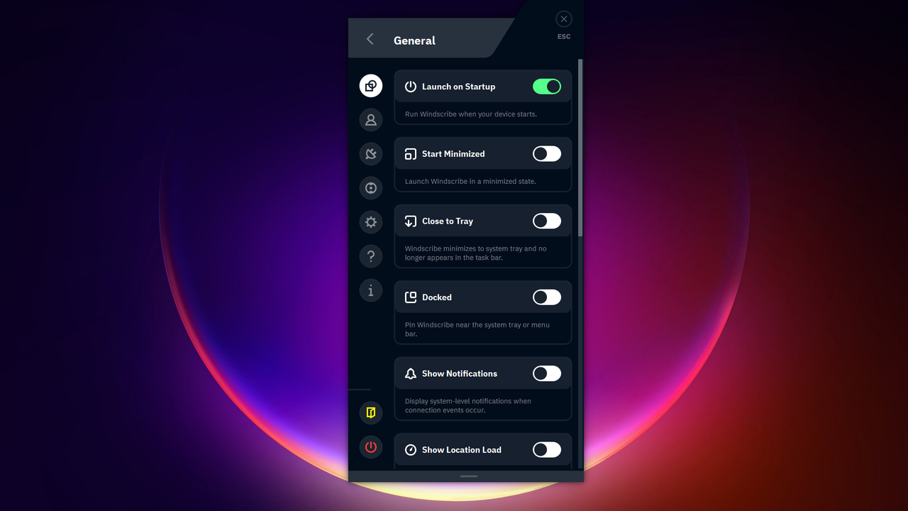 Windscribe Free general settings