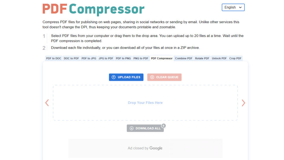 Website screenshot for PDF Compressor