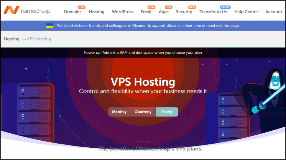 Namecheap VPS hosting homepage