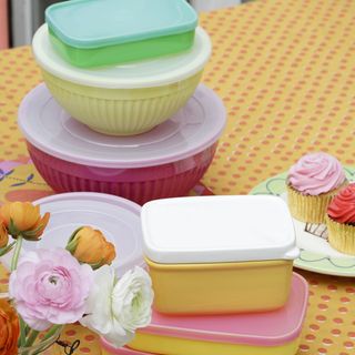 multicolour tiffin box with flower and cupcake