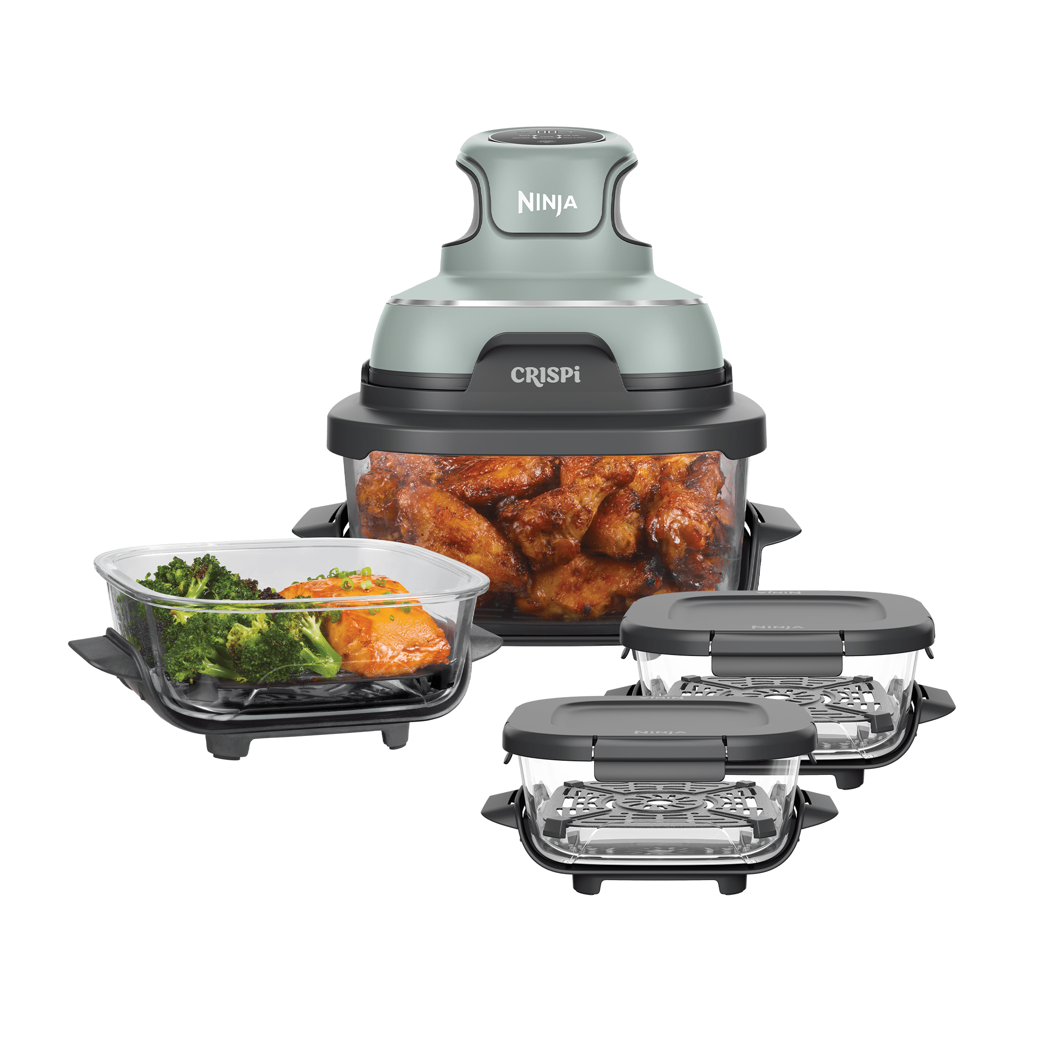 Ninja Crispi 4-In-1 Portable Glass Air Fryer Meal Prep Set - Sage