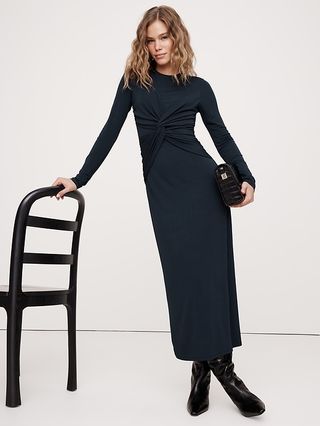 Jersey Knit Twist-Front Maxi Dress