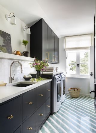 utility room with cabinets in Sherwin Williams Black Magic by Marie Flanigan