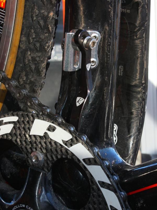 AceCo intends for its standard-version K-Edge chain catcher to be used with a two-ring crankset but here it's been adapted for single-ring use.