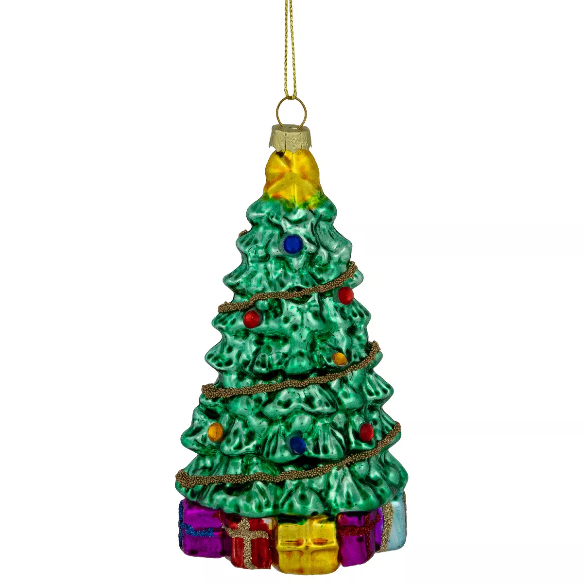 Northlight 5" Shiny Green Decorated Christmas Tree Hanging Glass Ornament