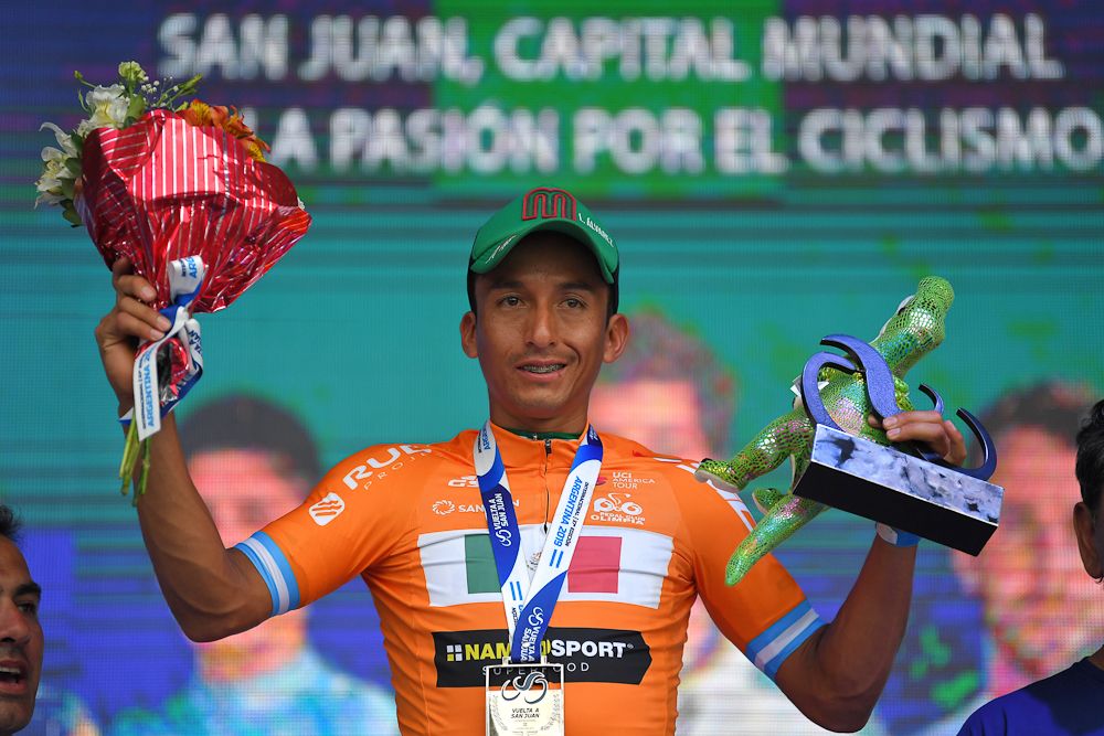 Miguel Alvarez of Mexico in the orange mountains jersey at Vuelta a San Juan
