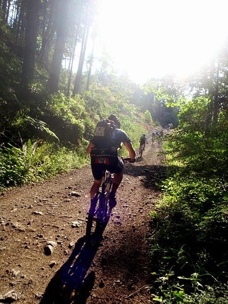 Racers faced a long climb in the early morning.