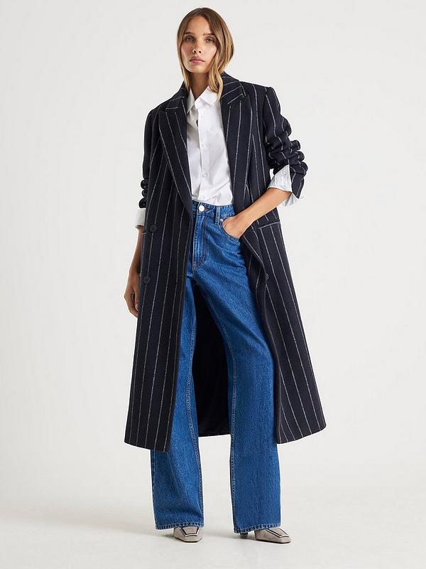 River Island, Navy Pinstripe Double Breasted Coat