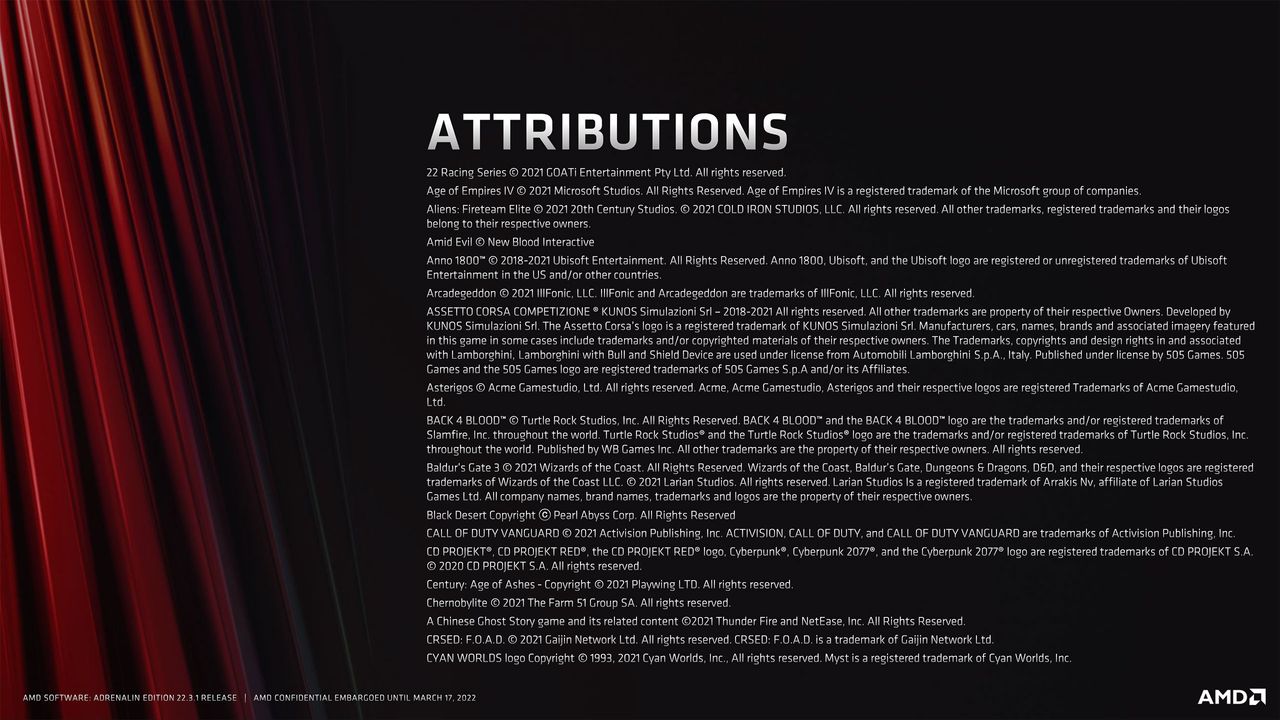 Slide deck for AMD Software Adrenalin Edition 22.3.1 with RSR and FSR 2.0