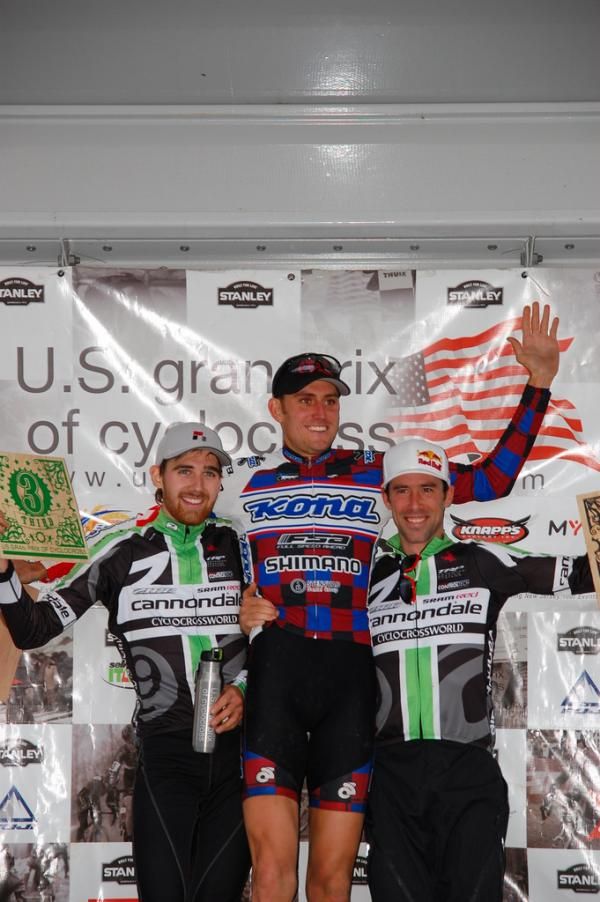 Podium (L-R): Timothy Johnson (Cannondale/cyclocrossworld.com), Ryan Trebon (KONA), and Jamey Driscoll (Cannondale / CyclocrossWorld.com).